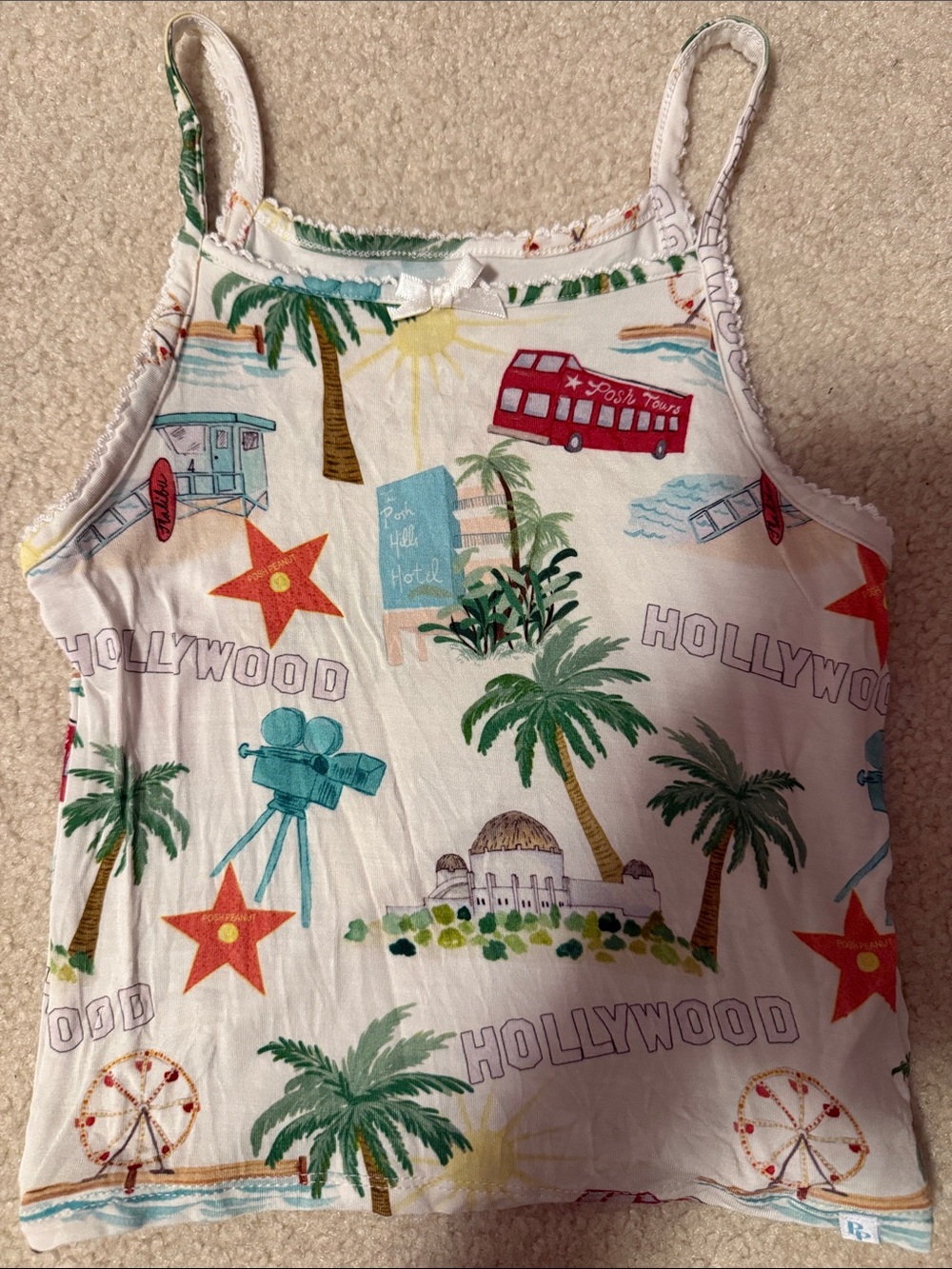 Posh Peanut White Tank Top with Multicolor Hollywood Print